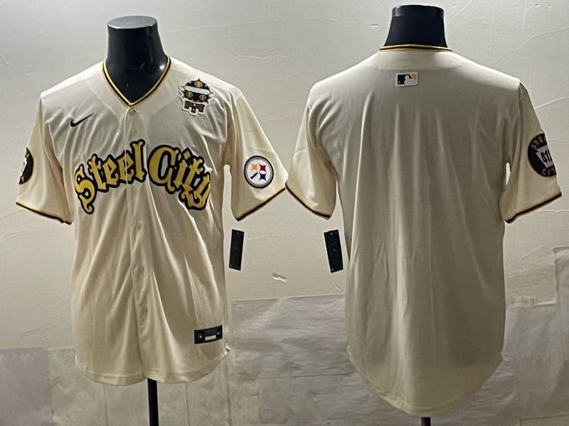 Men 2025 Nike Pittsburgh Steelers Blank Cream Limited NFL Jersey style 02